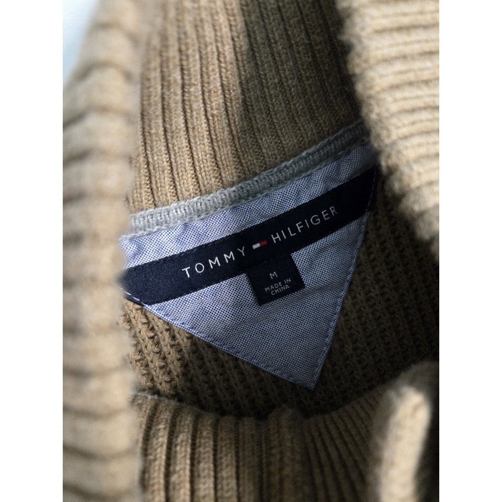 Tommy Hilfiger Men's‎ M Full Button Mock Neck Cardigan Sweater Tan Cotton Knit - Picture 5 of 7